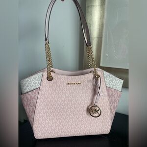 MICHAEL KORS Jet Set Travel Large Signature Chain Shoulder Tote Bag pink